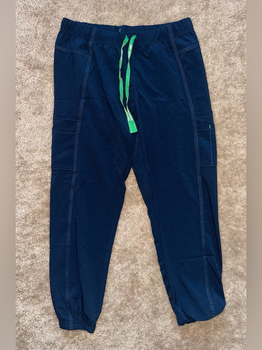 Carhartt Navy Pants with Bright Green Drawstring